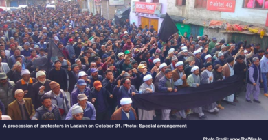 A procession of protesters in Ladakh