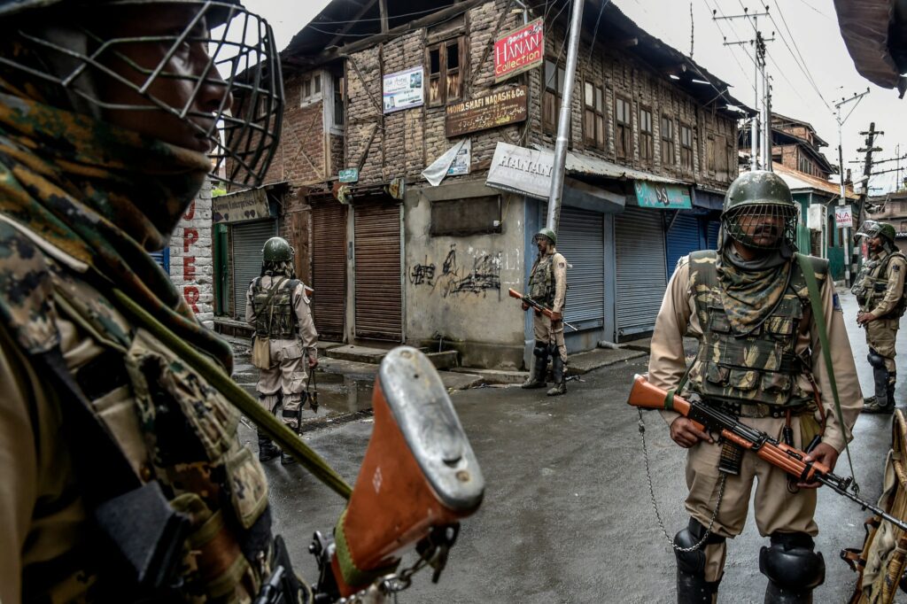 Security forces in Srinagar in August. Photography by Atul Loke for NY Times