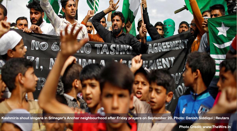 Kashmiris shout slogans in Srinagar's Anchar neighbourhood after Friday prayers on September 20