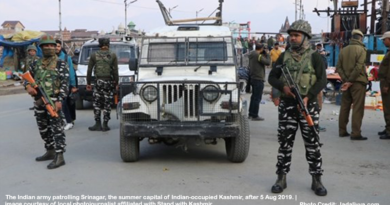 The Indian army patrolling Srinagar, the summer capital of Indian-occupied Kashmir, after 5 Aug 2019