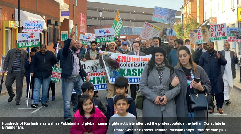 Hundreds of Kashmiris as well as Pakistani and global human rights activists attended the protest outside the Indian Consulate in Birmingham